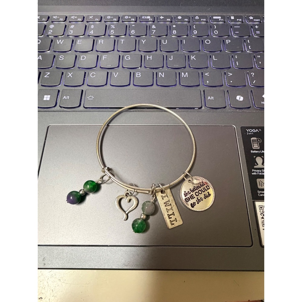 She Believed She Could So She Did Bangle‎ Bracelet Silver Tone Green Beads